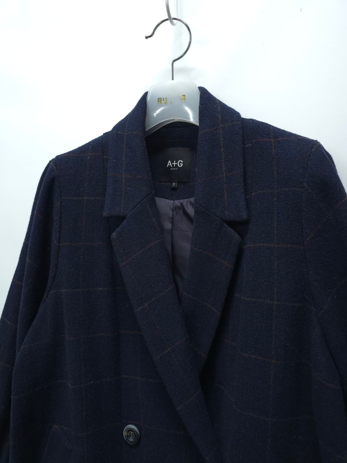 [A+G] 여성 클래식 네이비 체크 더블 하프 코트(77) 상품이미지2