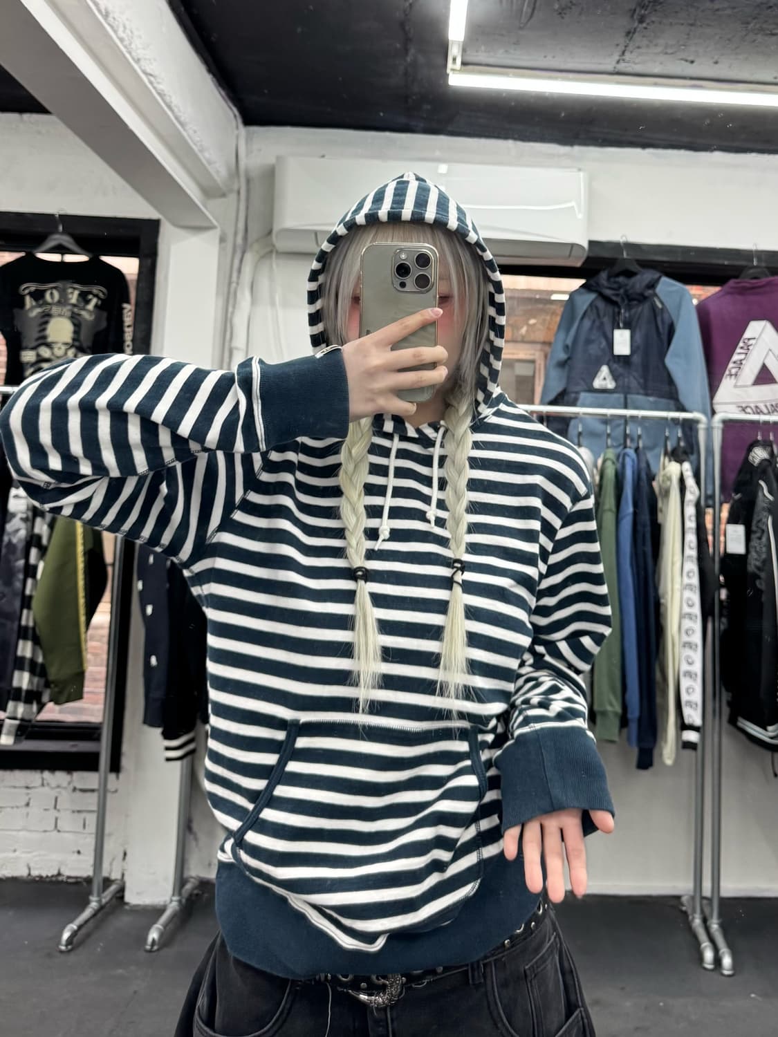 베이프 스트라이프 패턴 후디 상품이미지3