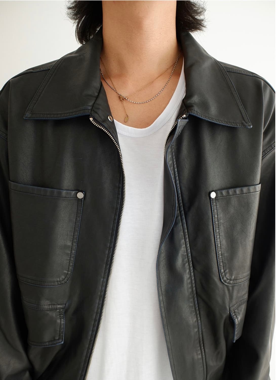 뉴치프시크 빈티지 레더 워크 봄버자켓 상품이미지4