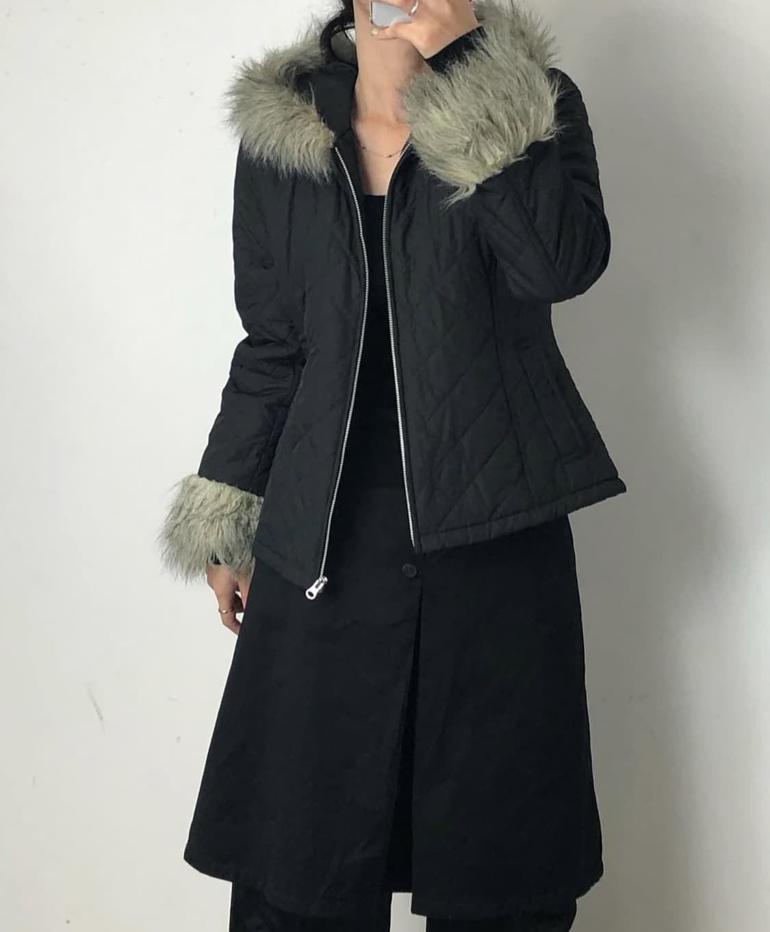 Black fur point quilting jk 상품이미지6