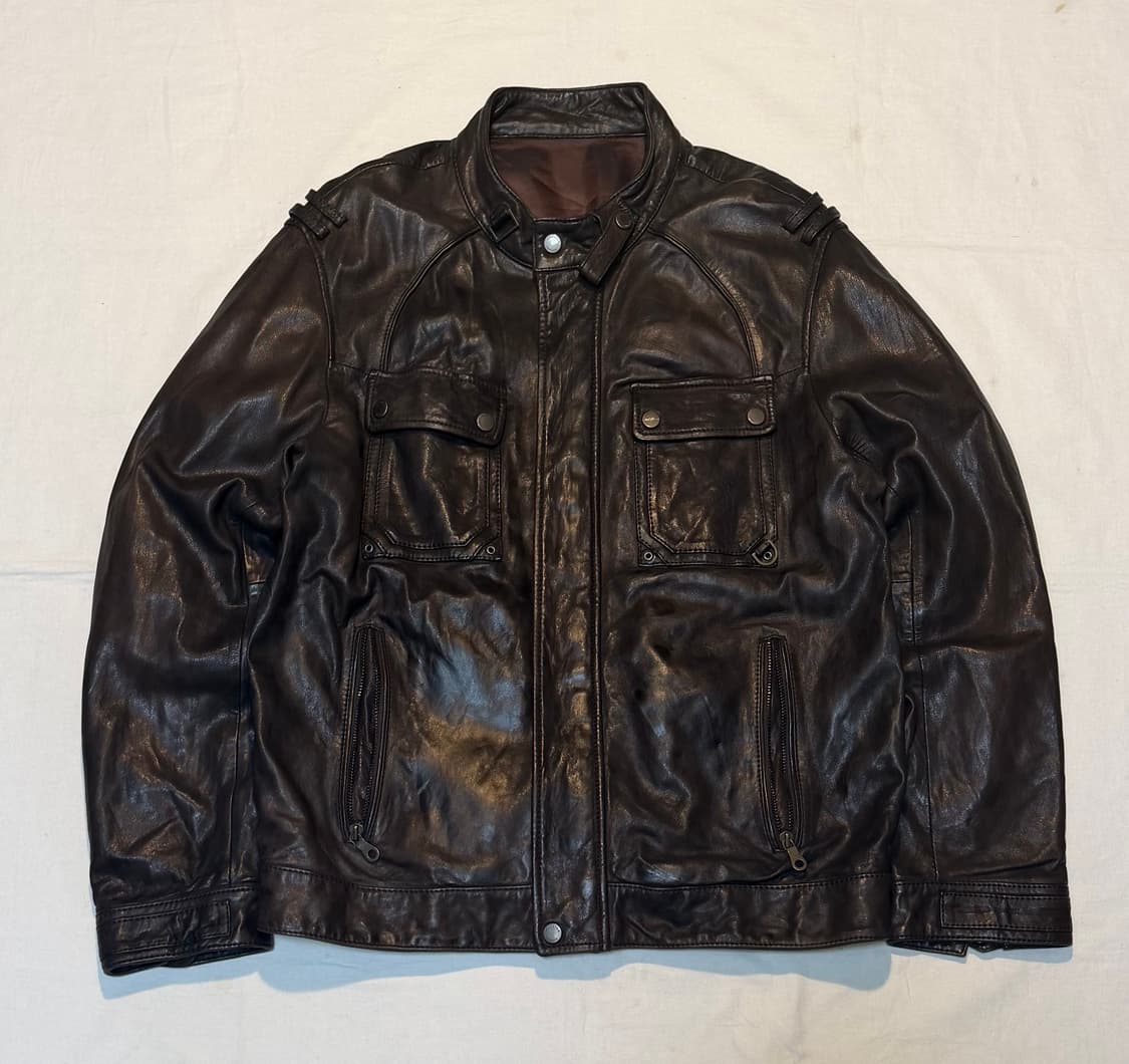 돌체앤가바나맛 빈티지 멀티포켓 램스킨 가죽자켓 브라운 상품이미지1