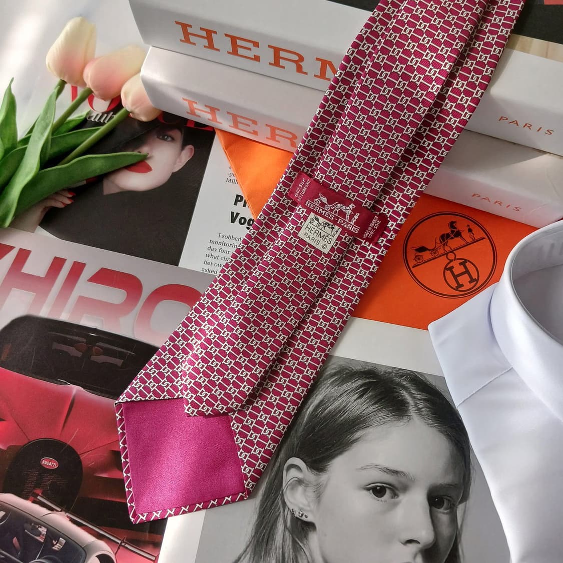 에르메스 실크 버건디 인터락패턴 넥타이 9.7cm A~B등급 A18813 상품이미지4