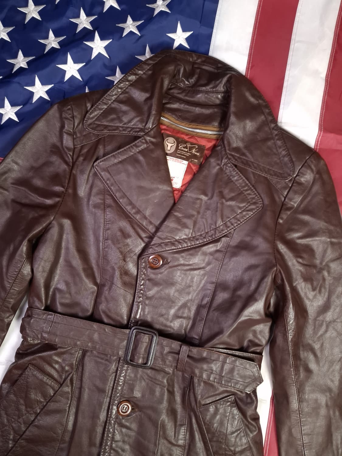 70's 오리지날 캐나다제조 리얼레더 트렌치코트 상품이미지2