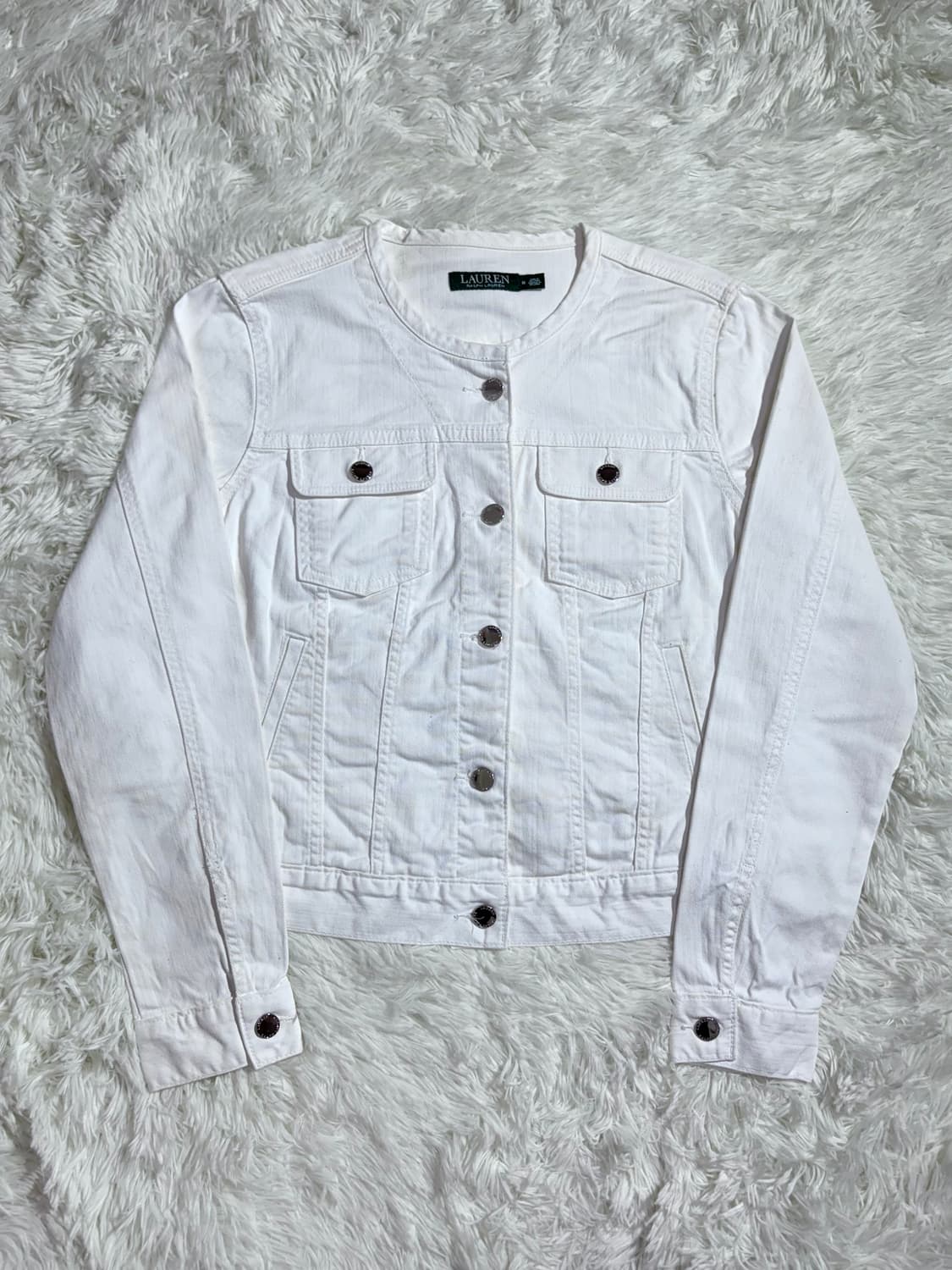 폴로 랄프로렌 화이트 논카라 데님 자켓  상품이미지3