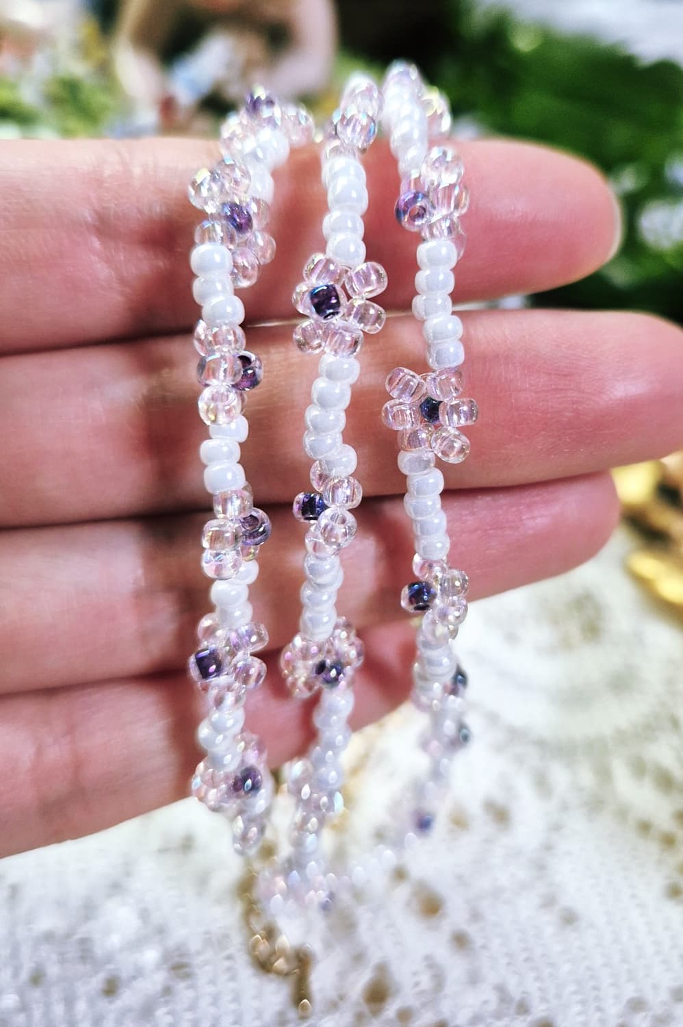 핸드메이드)비즈 꽃 목걸이 팔찌 세트 상품이미지6