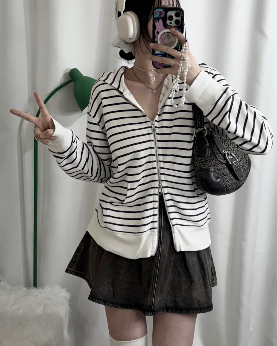 화이트 & 블랙 스트라이프 투웨이 후드 집업 상품이미지5