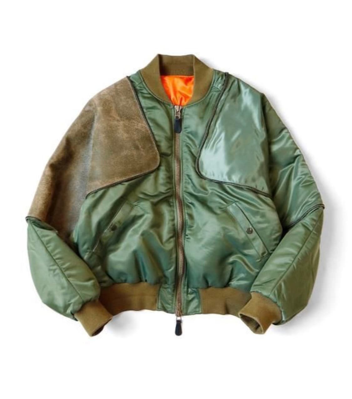 캐피탈 Ma-1 나일론 X 크랙 레더 시아미스 봄버 자켓 카키 상품이미지1