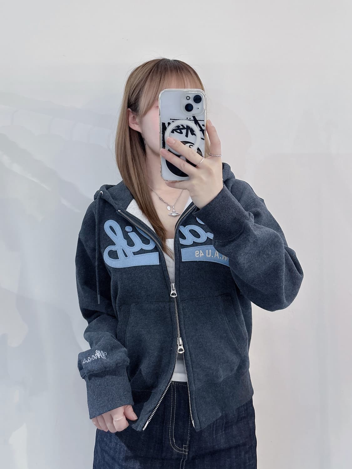 후아유 빅로고 차콜 투웨이 후드집업 상품이미지1