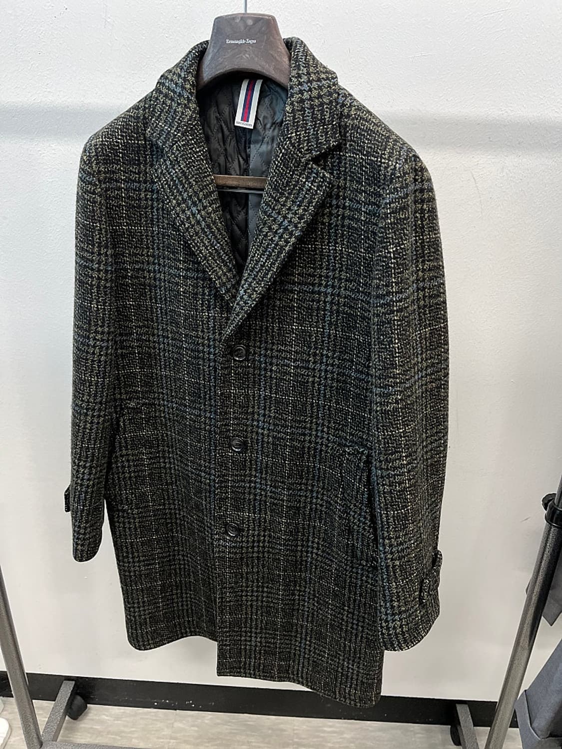 105) 헨리코튼 카키 체크 울코트  상품이미지1