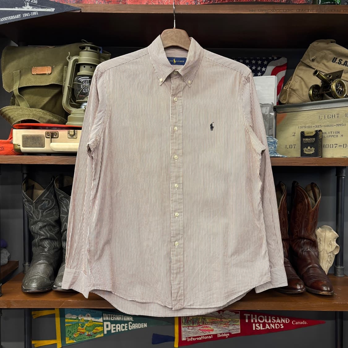 폴로 랄프로렌 신형라벨 마이크로 스트라이프 옥스포드 셔츠 브라운 N332 상품이미지1