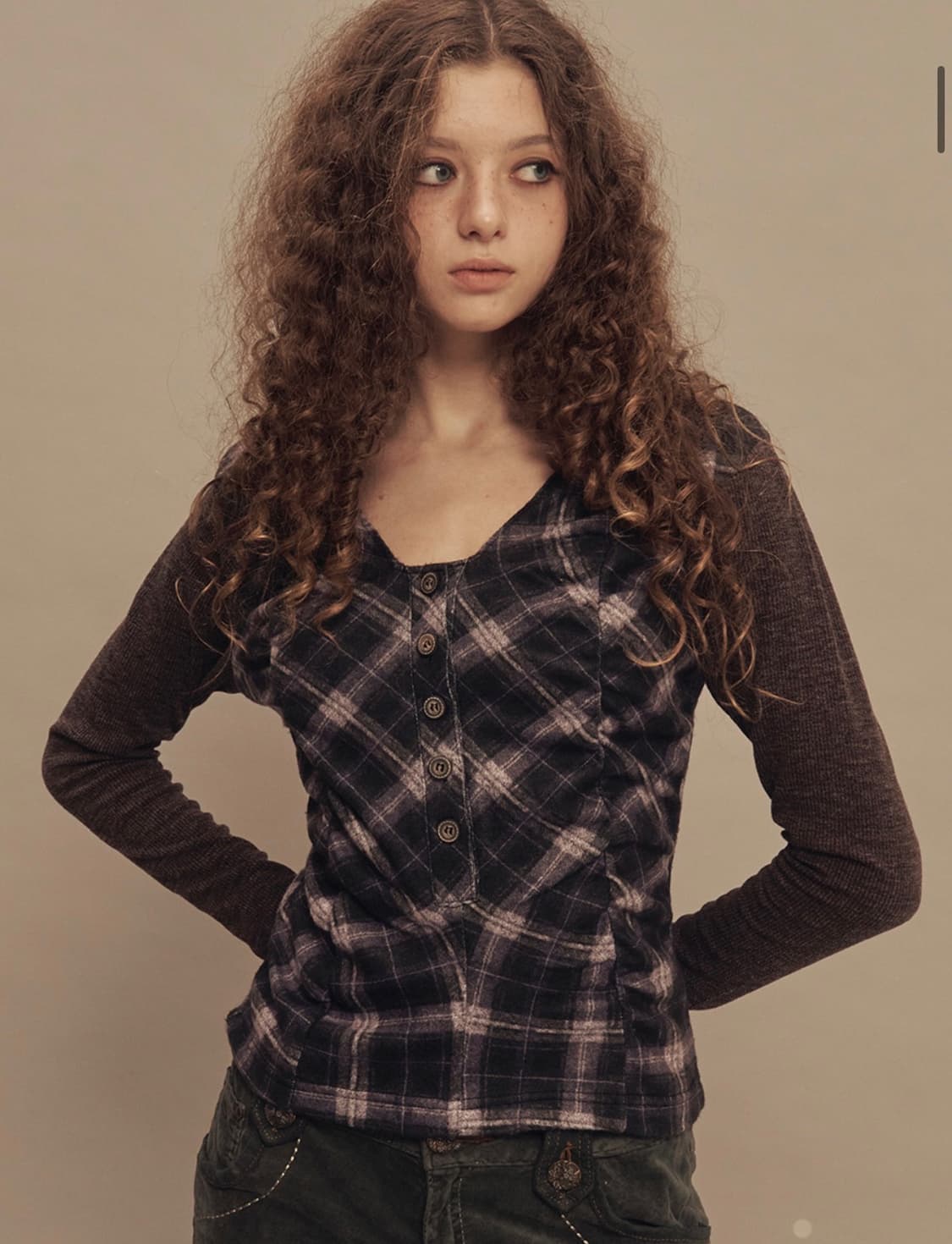 쎄쎄쎄 라비린스 체크 셔링 탑 딥퍼플 상품이미지2