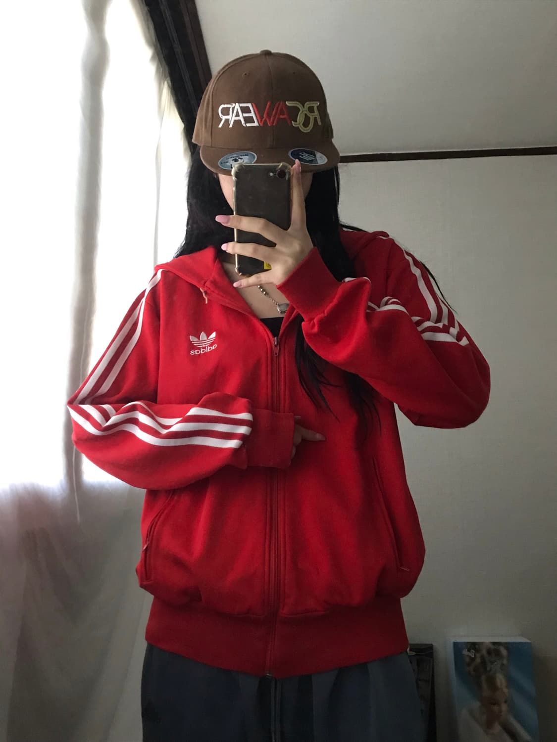 아디다스 레드 오버핏 후드 져지 상품이미지3