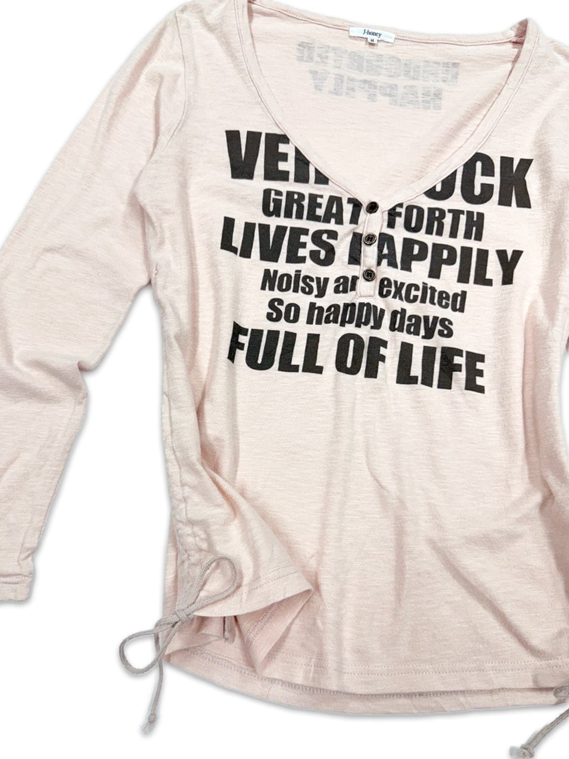 빈티지 J-HONEY 연핑크 레터링 하프 단추 긴팔티 상품이미지4