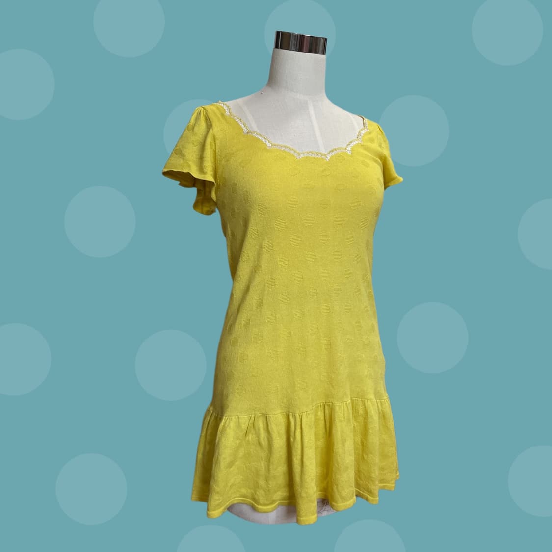 빈티지 노랑 땡땡이 썸머니트 프릴 원피스 상품이미지3