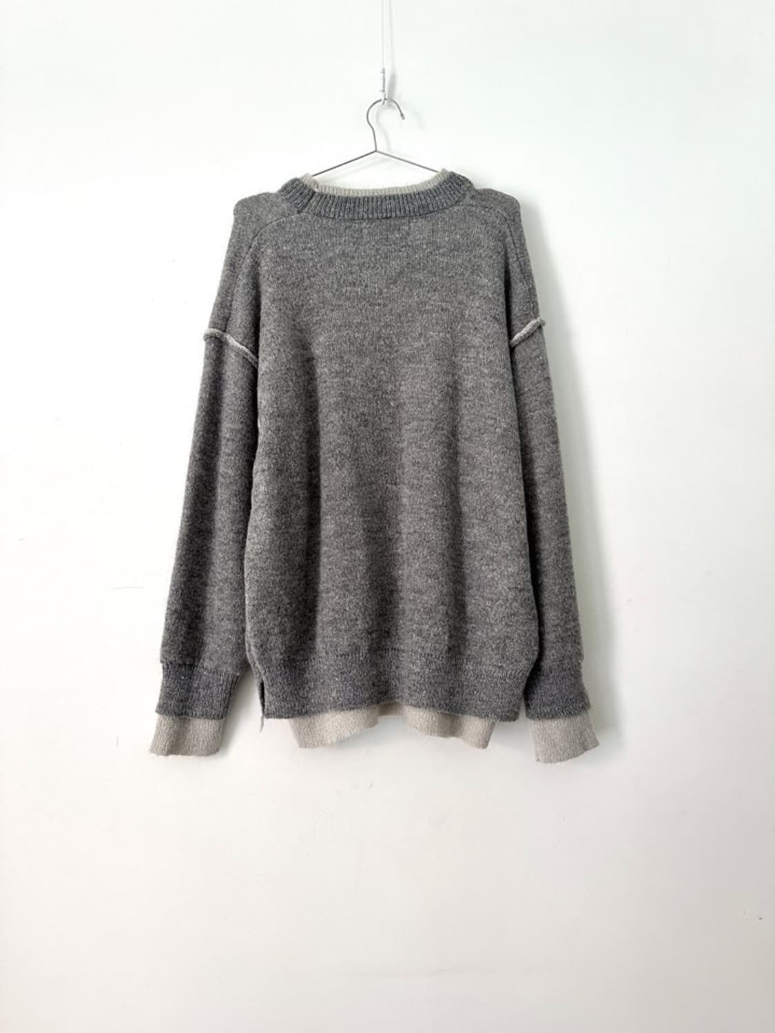 Heavy wool layered trimming knit / grey  상품이미지6