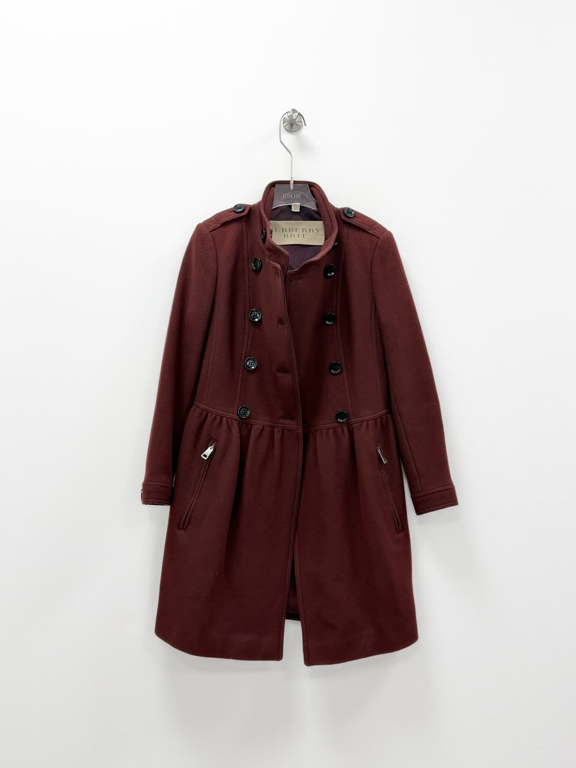 버버리 브릿 버건디 울 캐시미어 페플럼 코트 상품이미지6