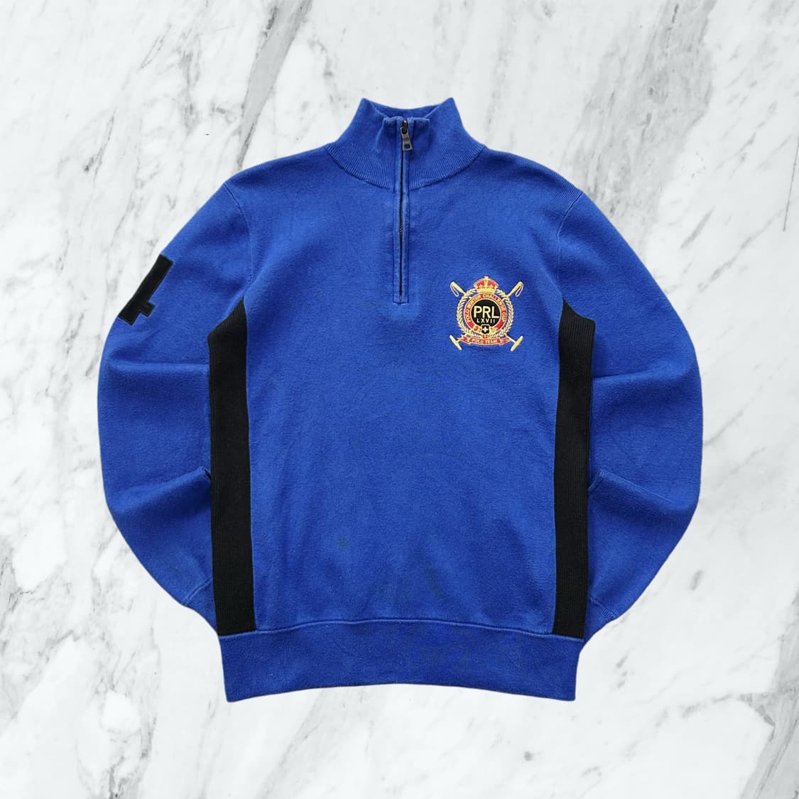 폴로 랄프로렌 블루 럭비 빅로고 하프집업 니트  상품이미지1