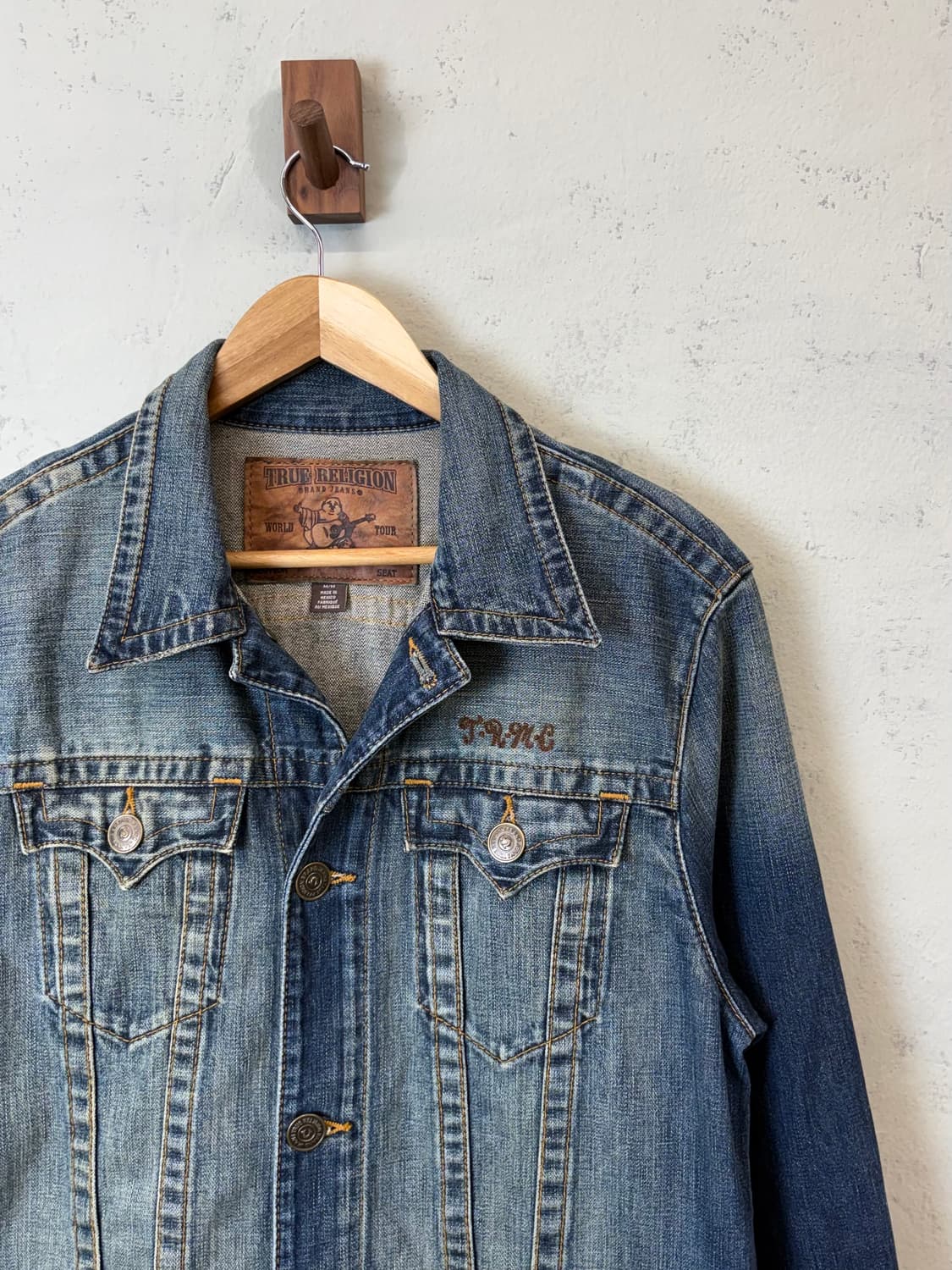 트루릴리전 빈티지 레더 로고 워싱 트러커 자켓 상품이미지6