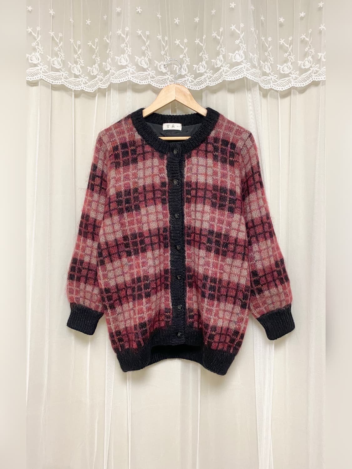 Soft Burgundy Check Wool Cardigan 상품이미지2