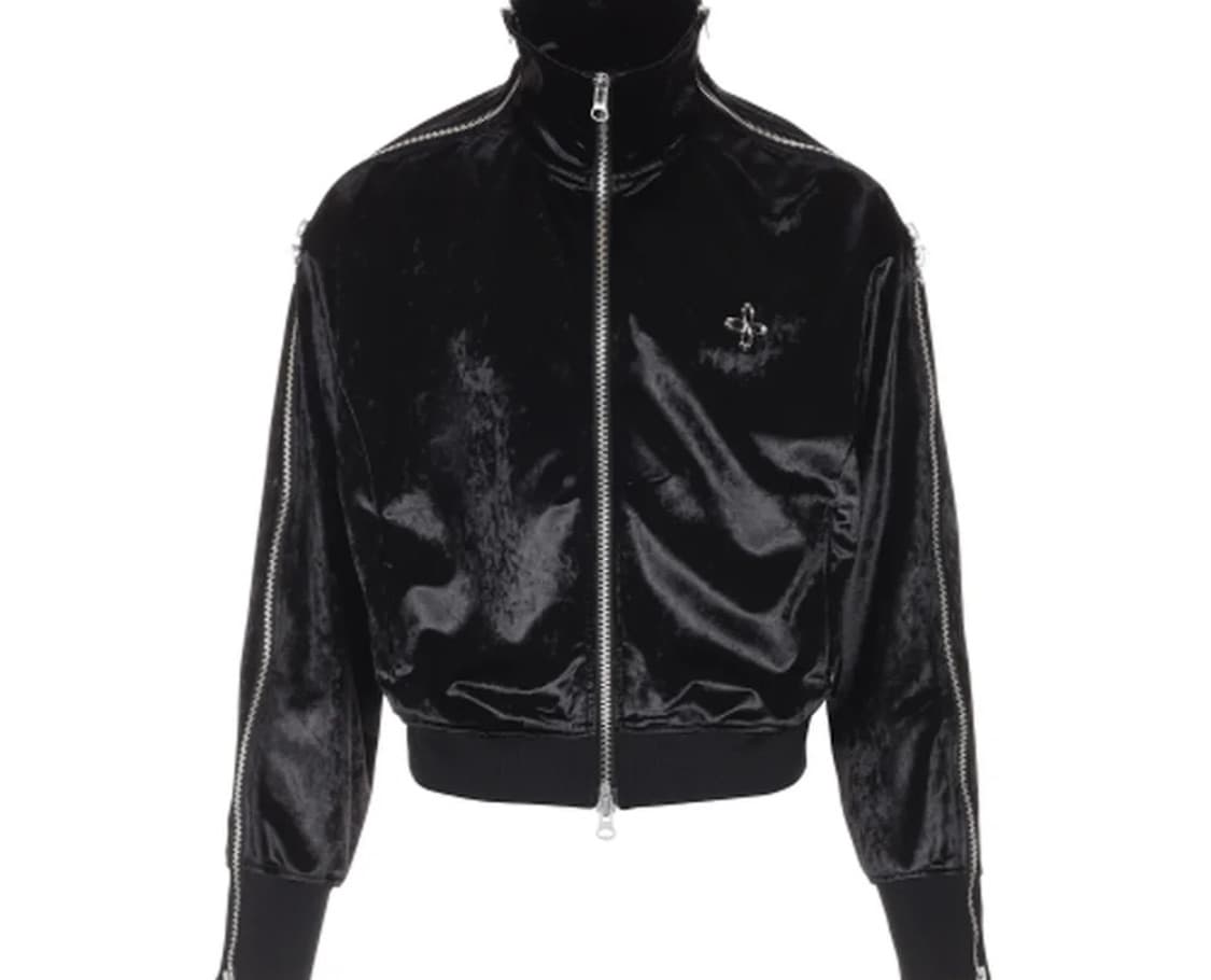 써저리 사이드 집 벨벳 크롭 트랙 자켓 블랙 상품이미지1