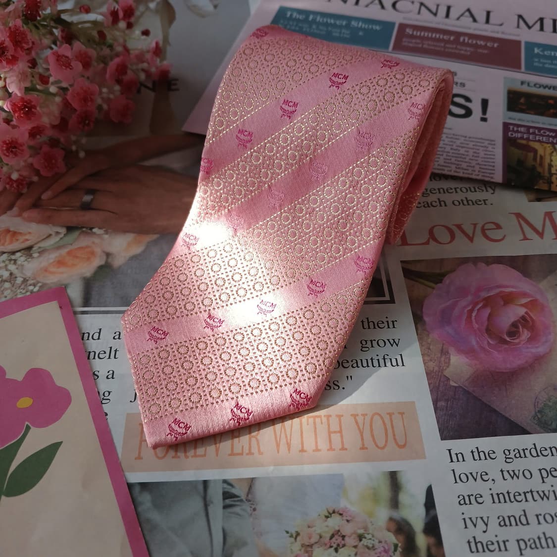 MCM 실크 핑크 자수 로고 패턴 넥타이 8.4cm A+등급 A19326 상품이미지2