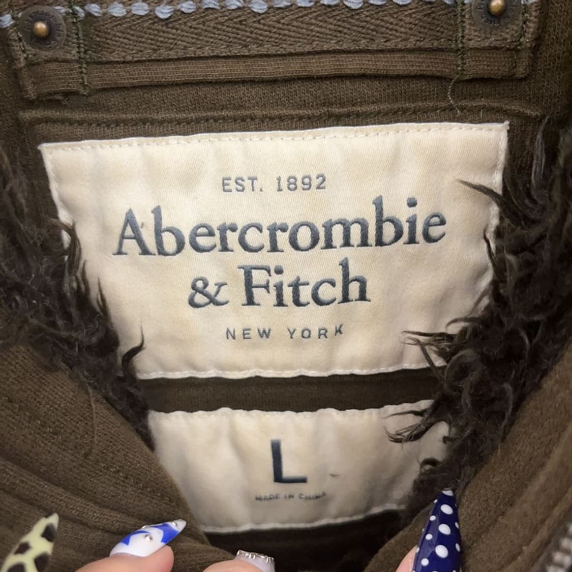 아베크롬비 울프죠 희귀 Y2K 카키 양털 후드집업 L C0869 상품이미지5