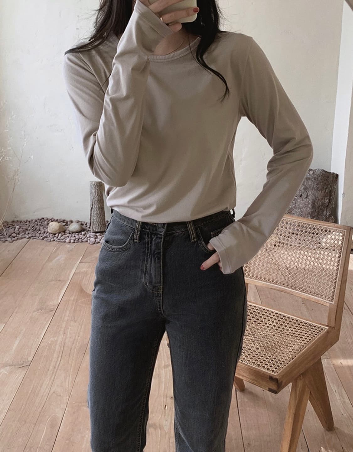 (미개봉, 새상품) 슬로우앤드 소프트 히트텍 티셔츠 딥베이지 색상 상품이미지2