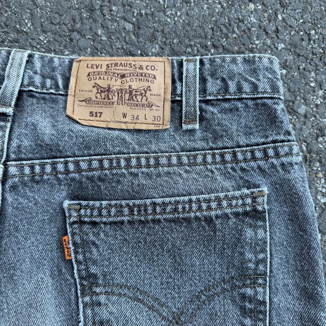 90s USA 빈티지 리바이스 517 부츠컷 오렌지탭 흑청 상품이미지7