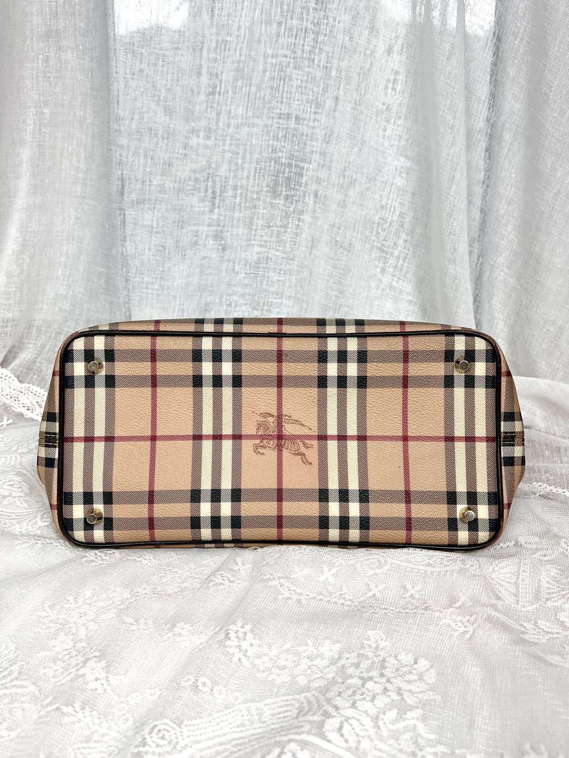 2000s Burberry 버버리 프로섬 클래식 체크 레더 트리밍 토트백 상품이미지7