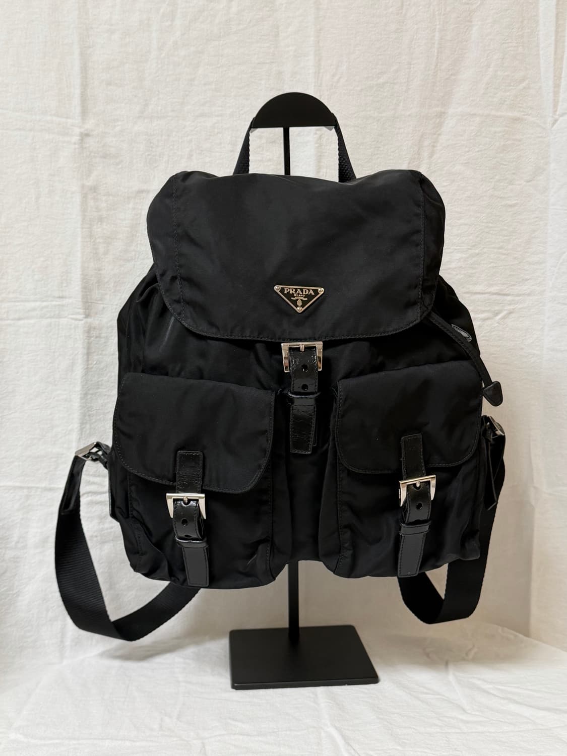 정품 프라다 테수토 나일론 투포켓 백팩 블랙 미디움사이즈 상품이미지5