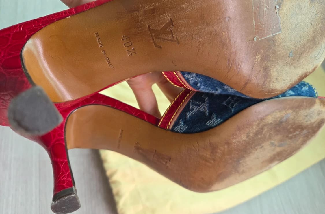 Louis vuitton 루이비통 데님 레드 뮬 힐 40.5(255) 상품이미지4
