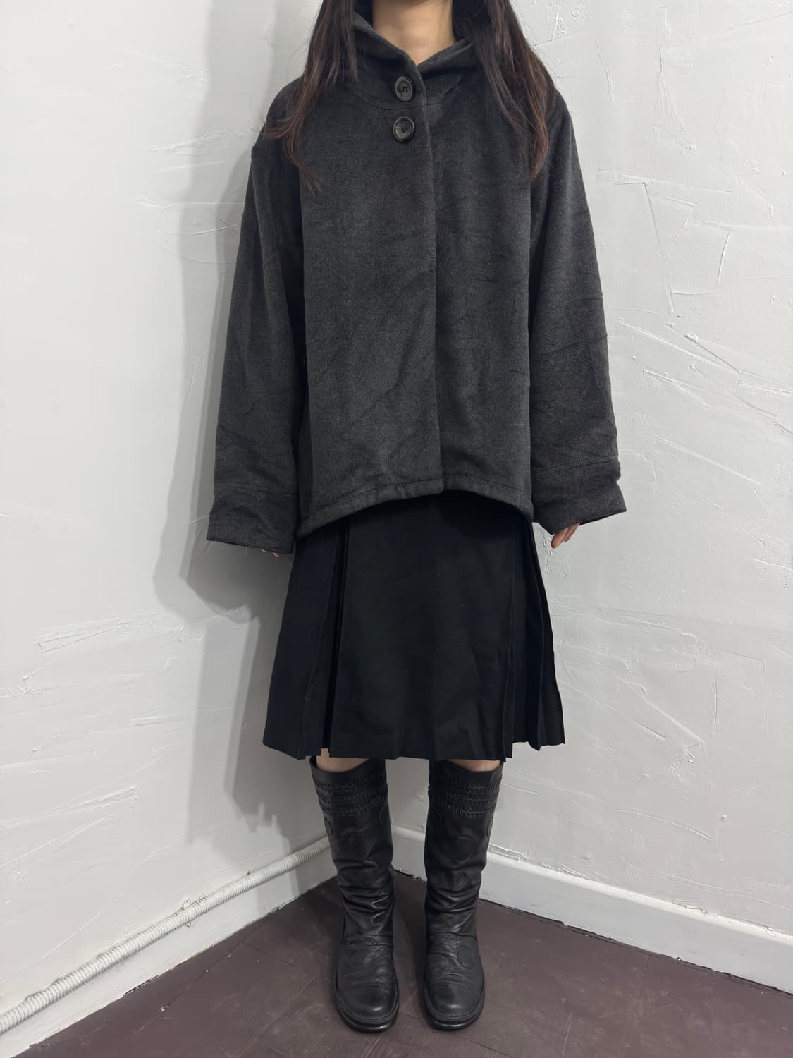 gray button hood jacket 상품이미지2
