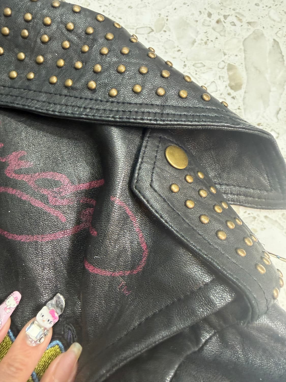 에드하디 Ed Hardy 양가죽 자켓 / 스터드 패치 / 빈티지 상품이미지9