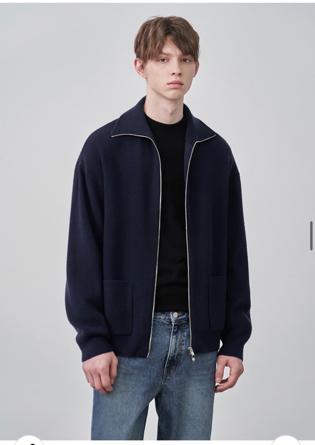 (새상품)(L) 드로우핏 오버사이즈 PBT 투웨이 풀집업 니트 NAVY 상품이미지5