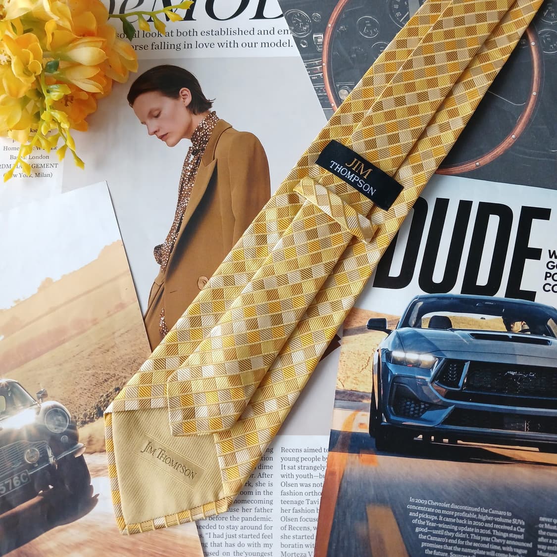 짐톰슨 실크 옐로우 자카드 넥타이  9.6CM A+등급 A19350 
 상품이미지5