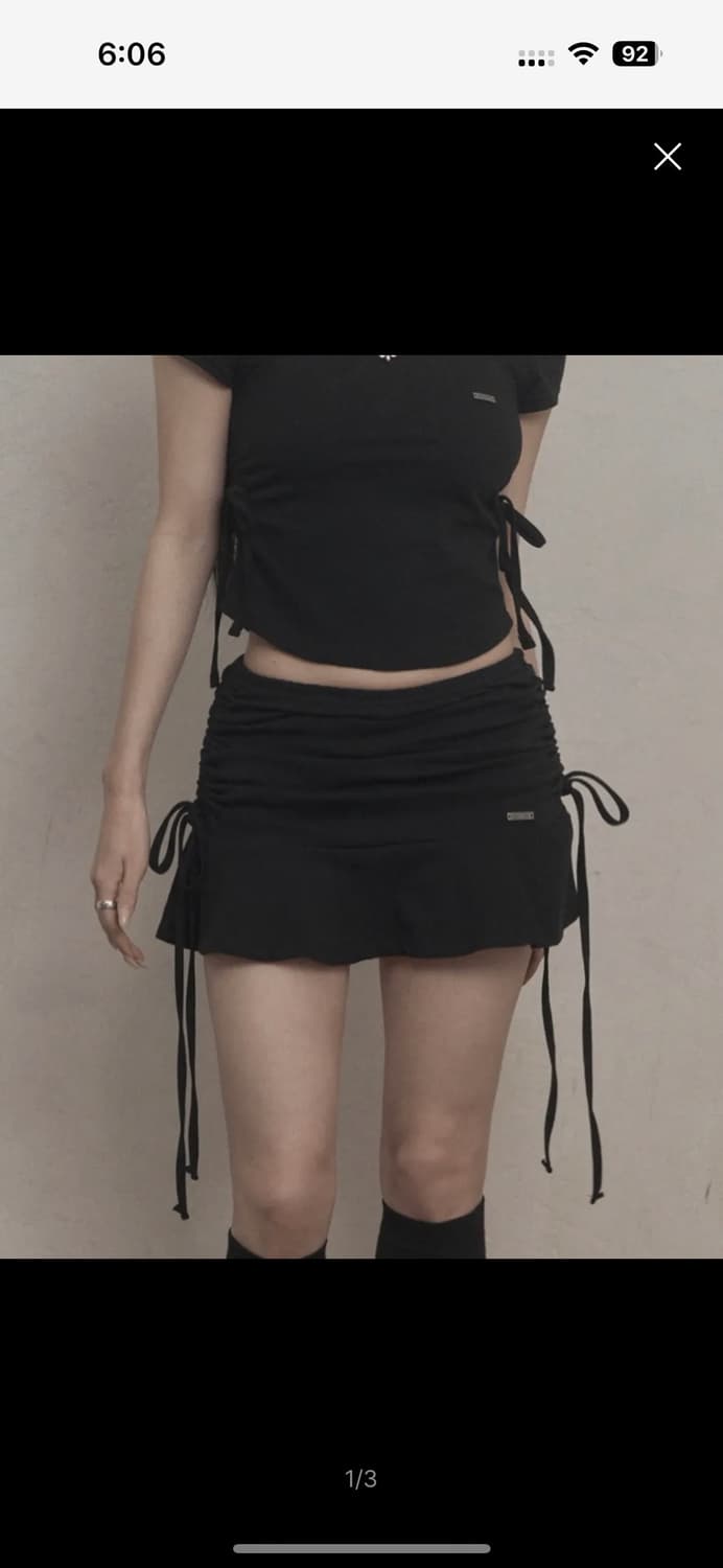 카키포인트 리본 셔링 티셔츠+스커트 상품이미지2