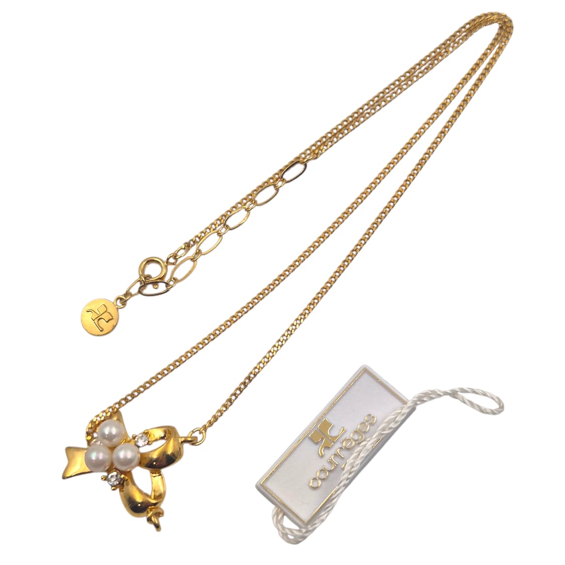 90s 꾸레쥬 사이드 리본 진주 큐빅 목걸이 상품이미지2