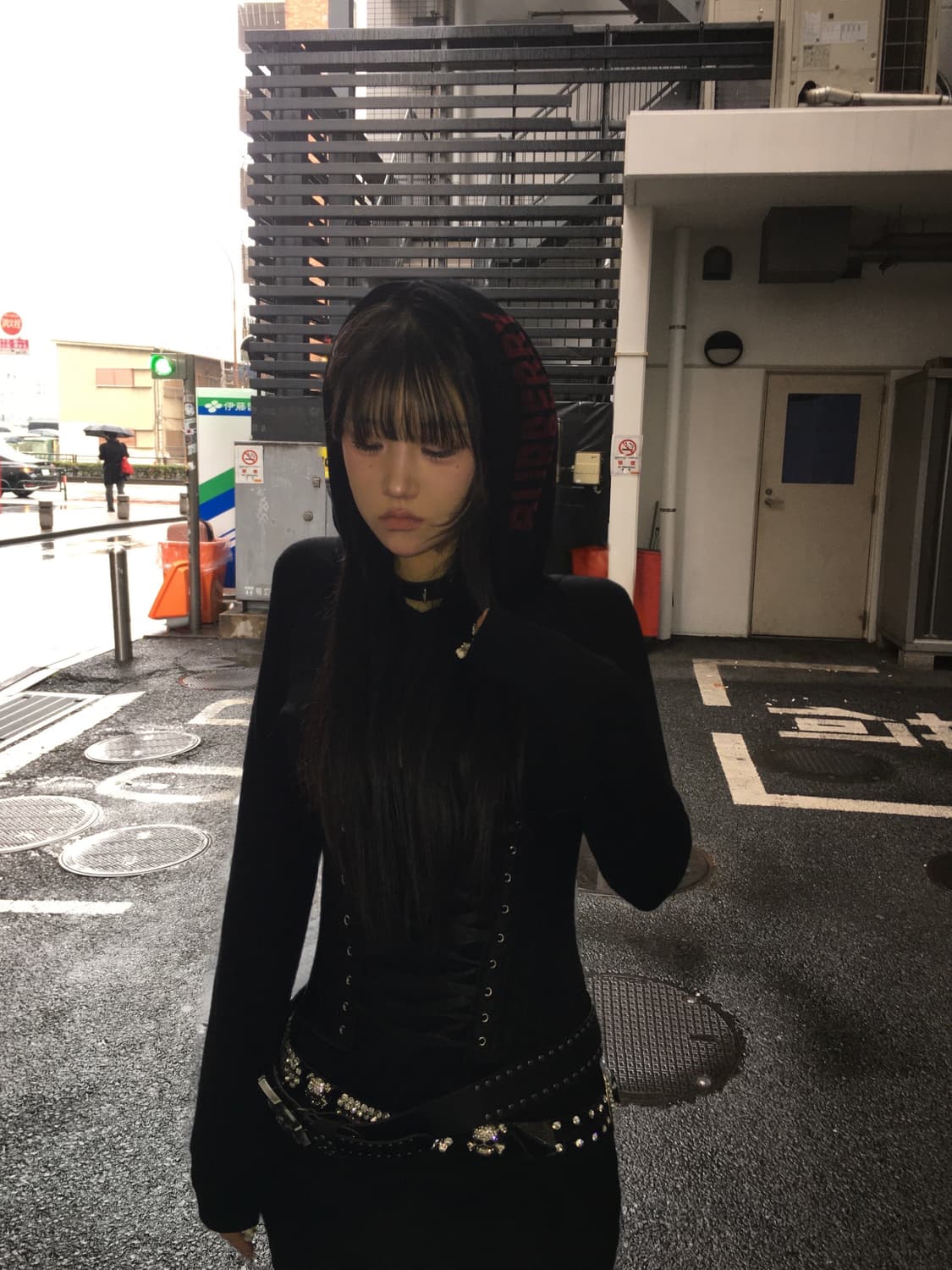 버버리 코르셋 딱붙 그런지 펑크 후드 프린팅 원피스 롱슬리브 상품이미지5