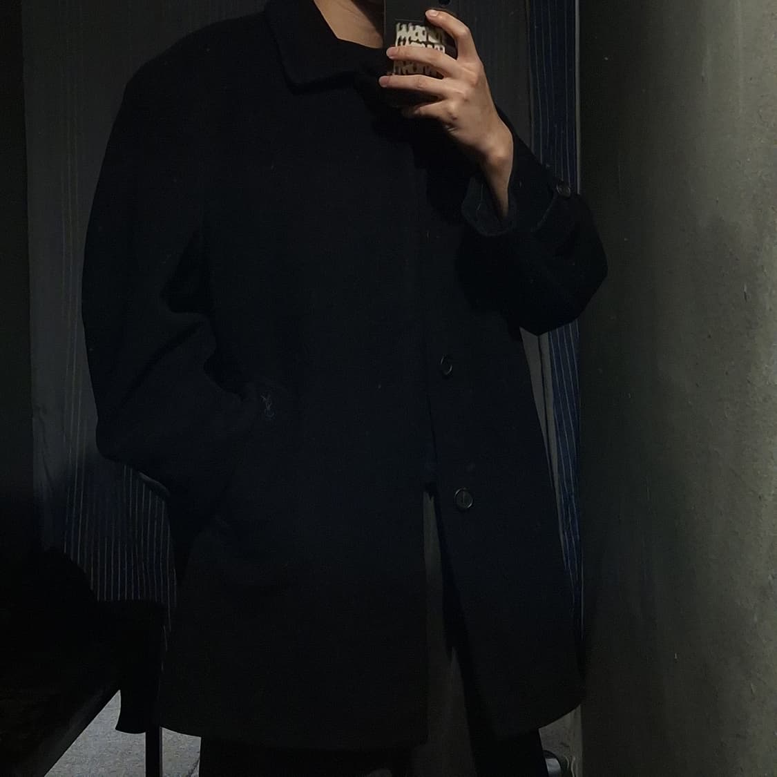 YSL 입생로랑 뿌르옴므 블랙 로고 히든버튼 울 앙고라 싱글코트 반코트 상품이미지1