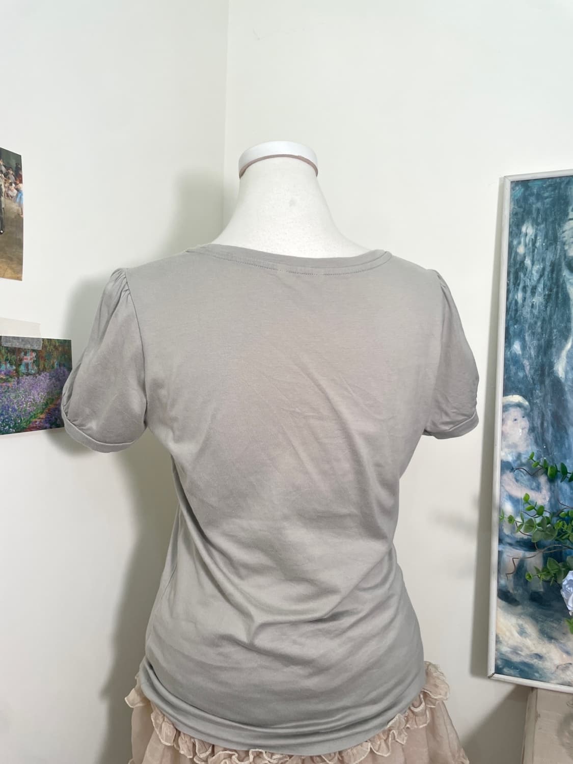 khaki gray basic cotton puff top(size-M) 상품이미지4
