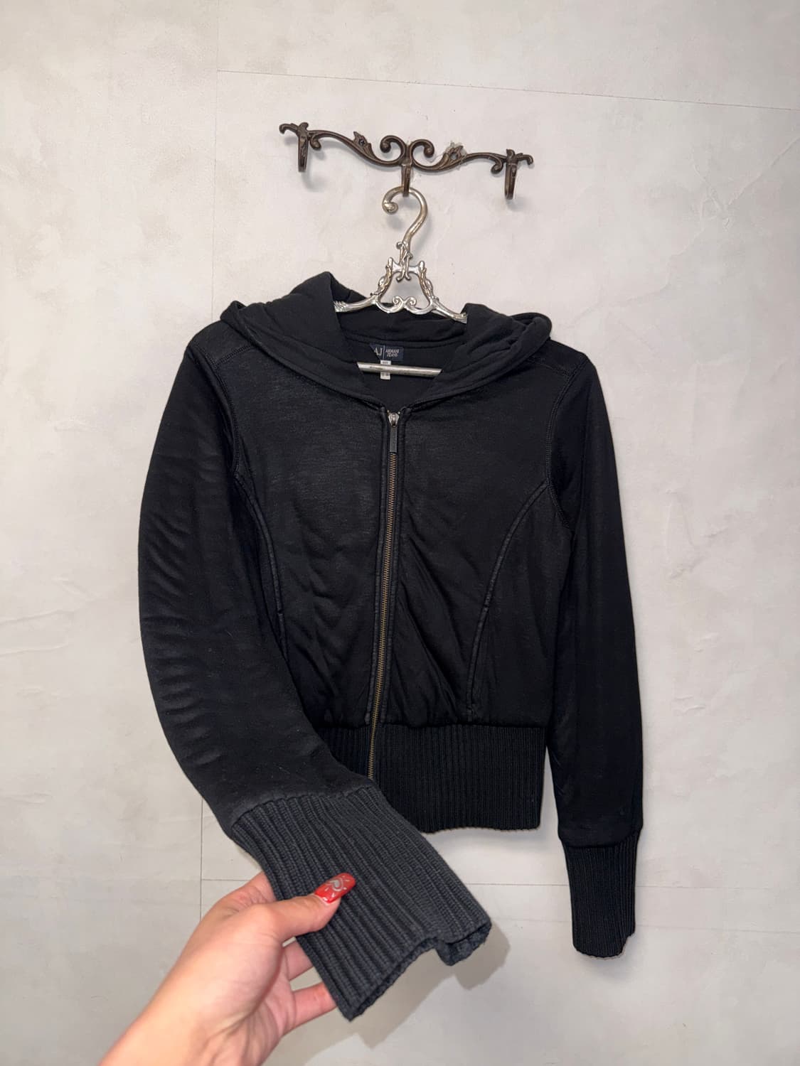 Armani jeans black line logo crop 후드집업 상품이미지2