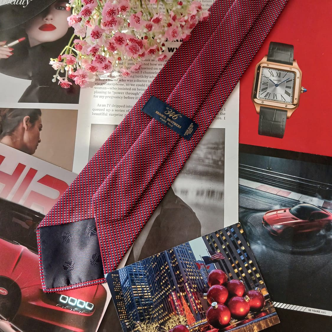 브룩스브라더스 실크 레드 지오메트릭 넥타이 8.9cm 새상품 A19072 상품이미지4