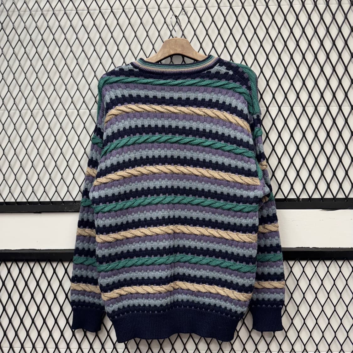 JPN VTG 스트라이프 패턴 울 니트 스웨터 케이블 디테일 멀티컬러 상품이미지2