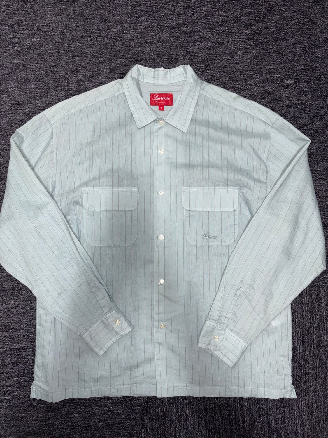 슈프림 핀스트라이프 린넨 셔츠 라이트 블루 - 23SS 상품이미지1