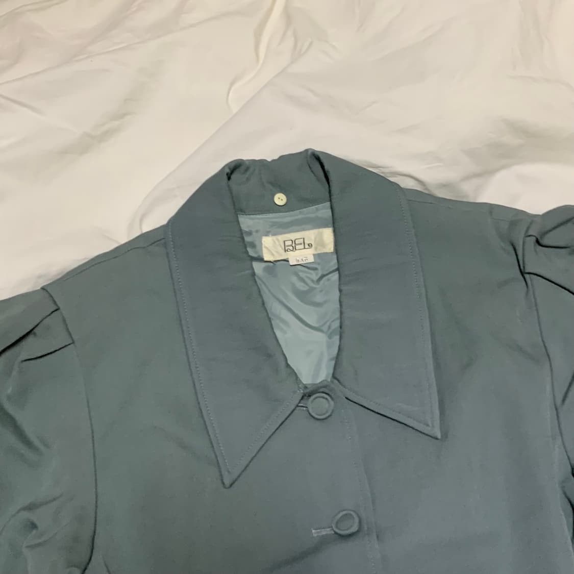 빈티지 ) 딥민트 퍼프 울 블라우스 상품이미지4