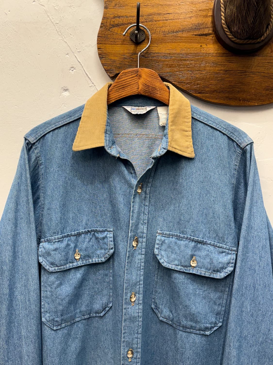 80s USA Five Brother Denim Shirt 상품이미지2