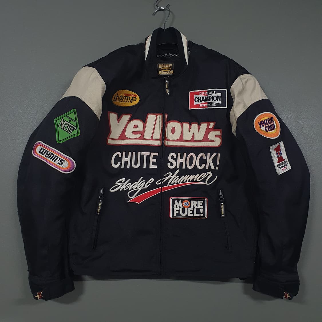 실측 M) 옐로우콘 슬래지해머 레이싱 테디 패치 바이커 바시티 자켓 상품이미지1