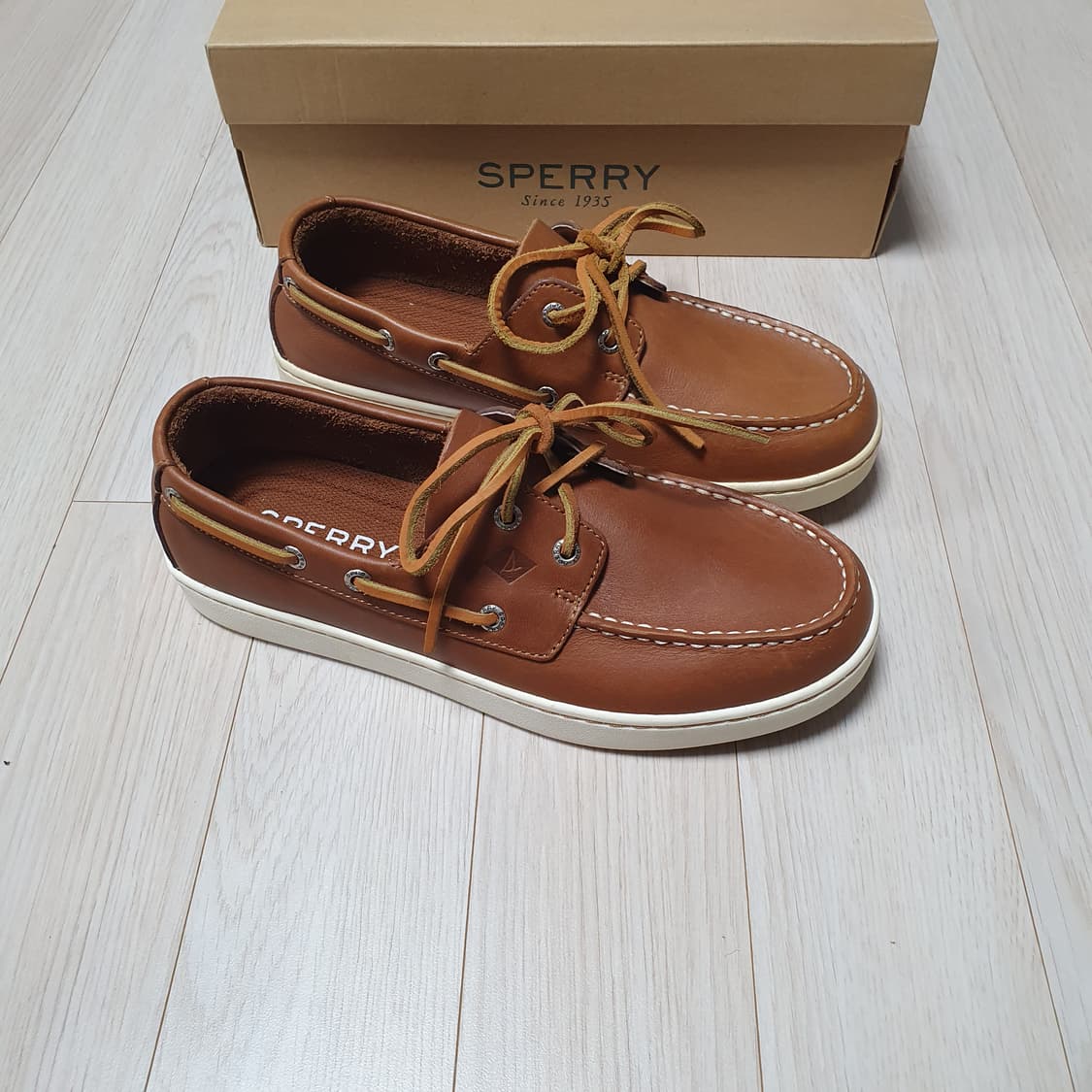새제품265) 스페리 보트슈즈 구두 로퍼 천연가죽 탄 브라운 Cup 상품이미지4
