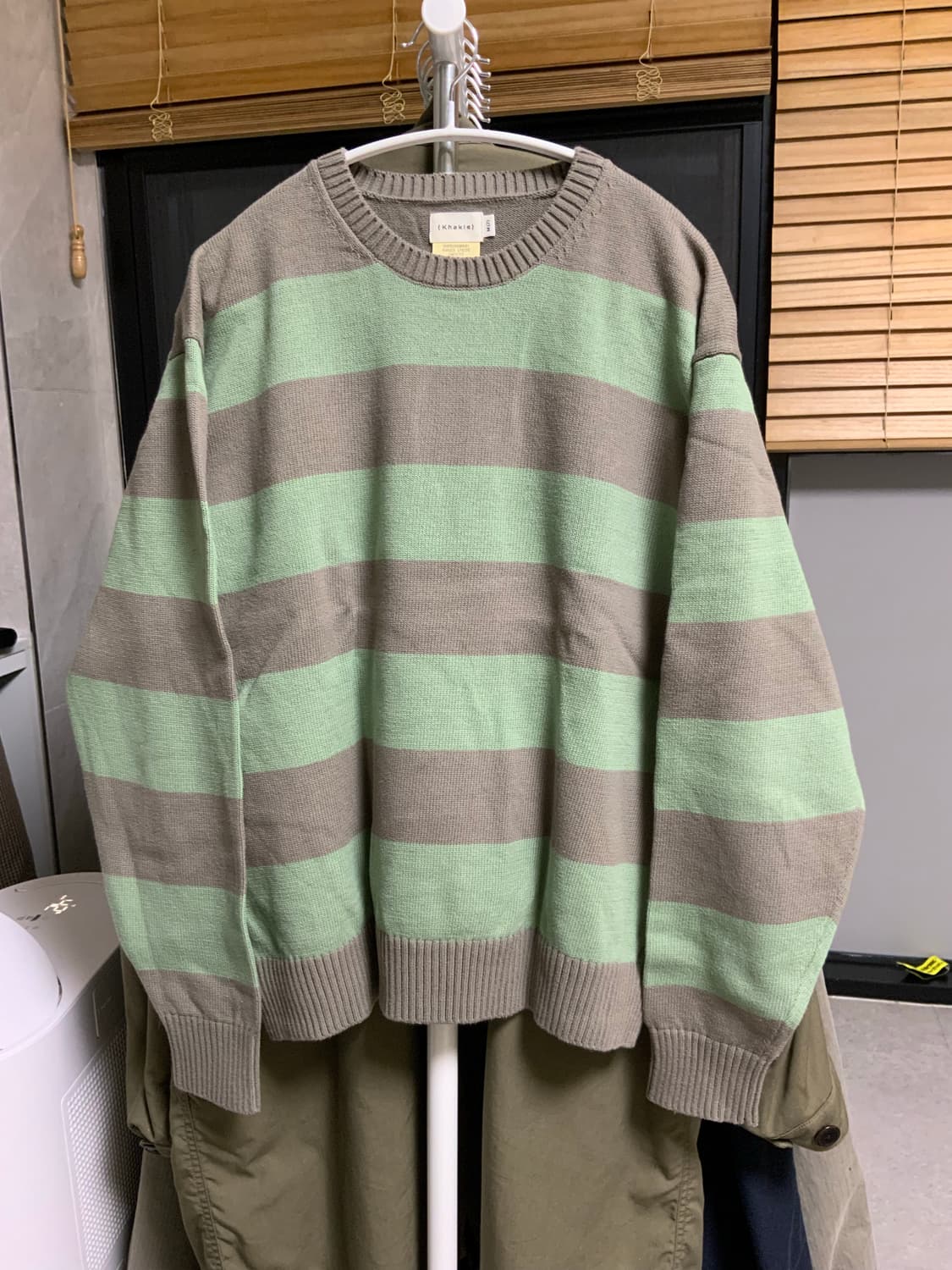 카키스 보더 스트라이프 스웨터 세이지/그린 (미디엄) 상품이미지1