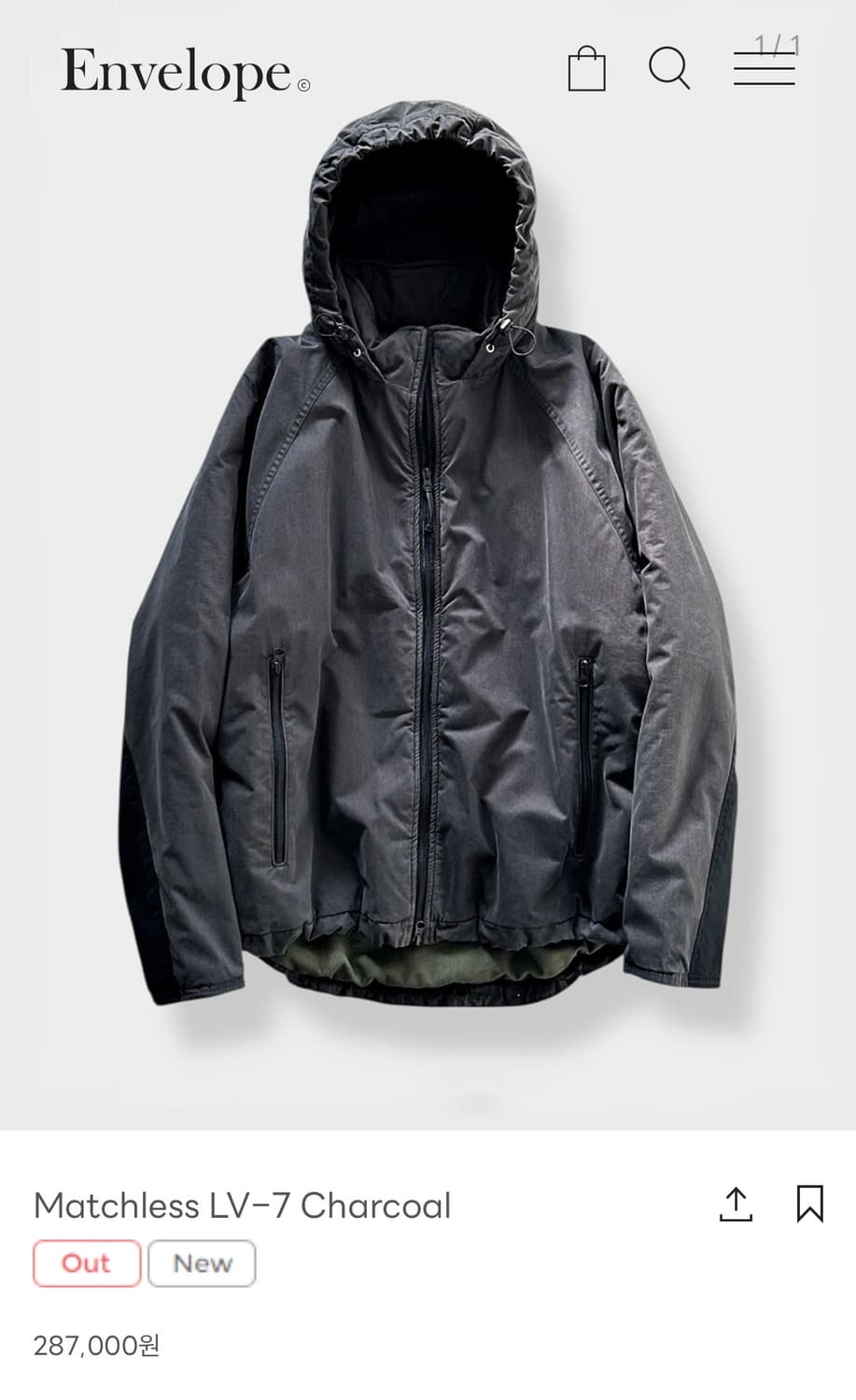 엔벨로프 레벨7 챠콜 2사이즈 판매합니다 상품이미지1